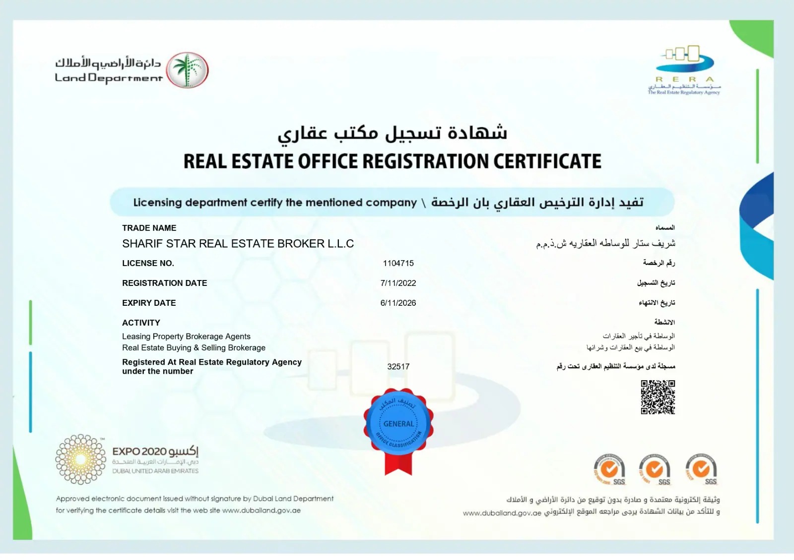 Sharif Star RERA License